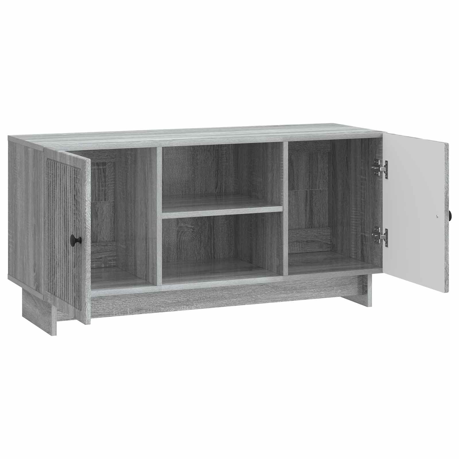 Hothingwell TV-Bank, 102 x 34,5 x 50 cm, Sonoma, Grau, Ingenieurholz | Verstellbare Regale, Türen mit Scharnieren 90 °, Griffe aus Metall, einfache Reinigung mit feuchtem Tuch