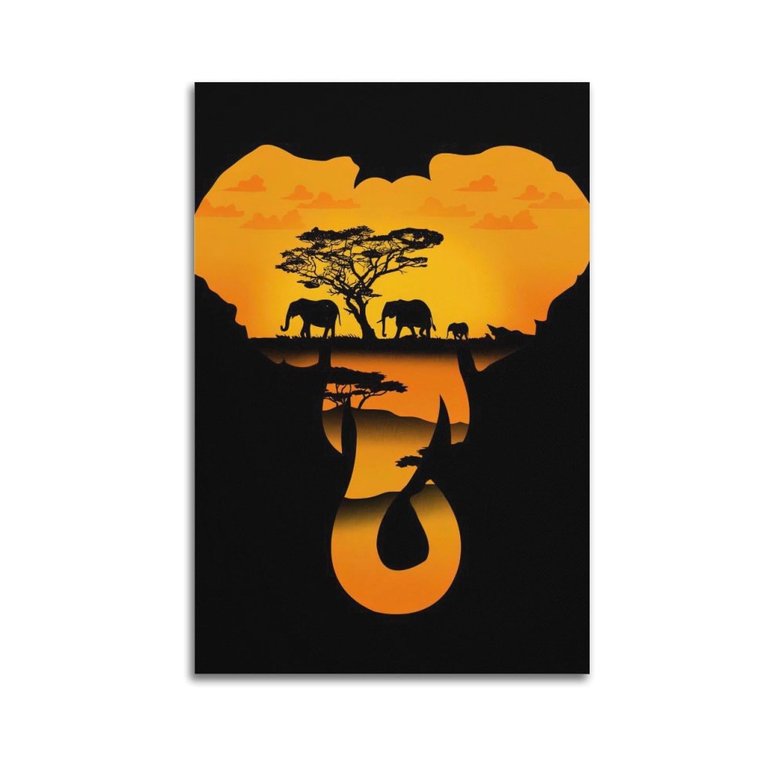 DLJGDS Safari Silhouette of Elephants Under Sunset with Acacia Tree Decorative Painting Canvas Wall Posters And Modern Family Bedroom Decor 20x30inch(50x75cm)