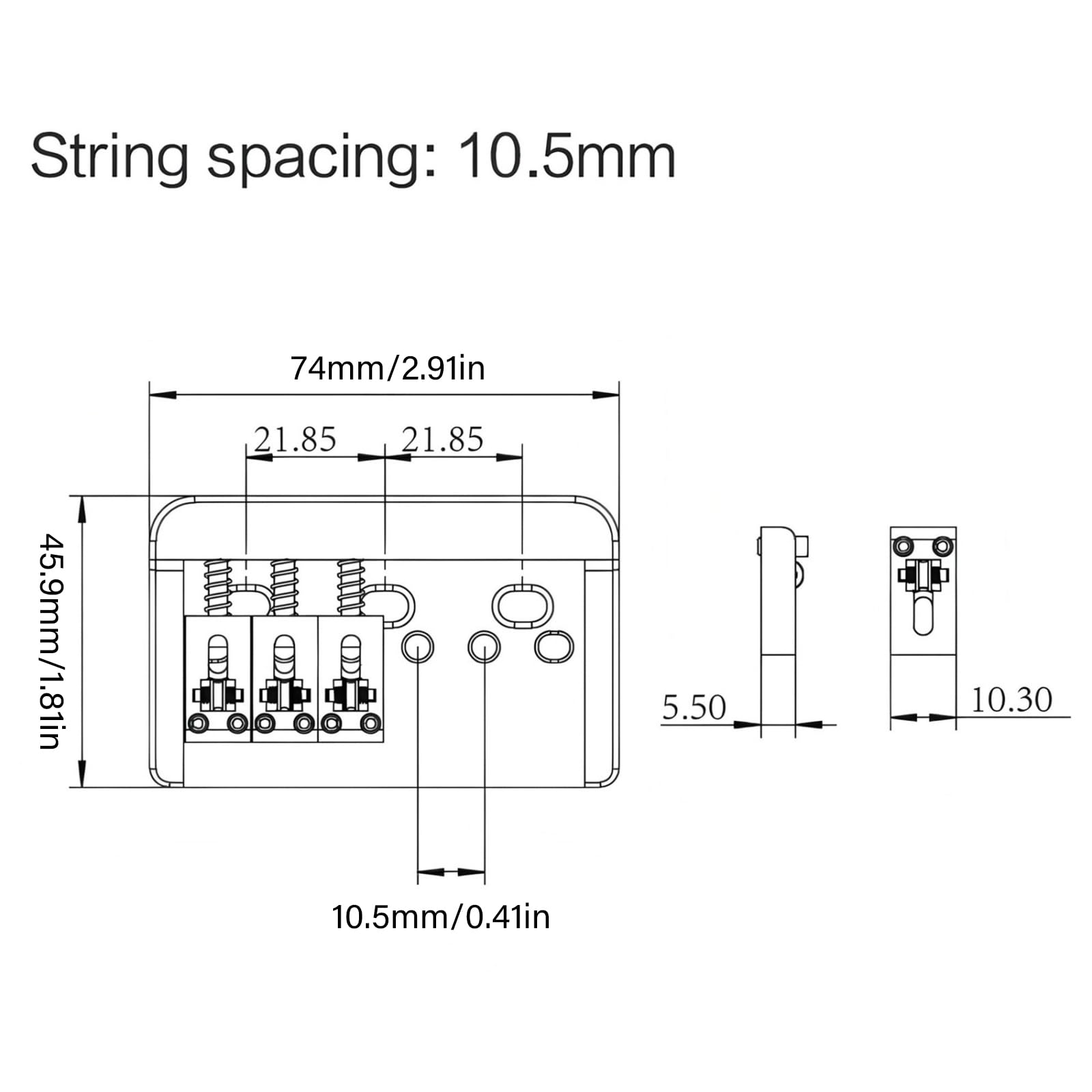 Ponte per chitarra elettrica a 6 corde Spaziatura regolabile da 10, 5 mm Sistemi accordatura precisione Design risonanza acustica migliorato Accordatura precisione Ponte per chitarra