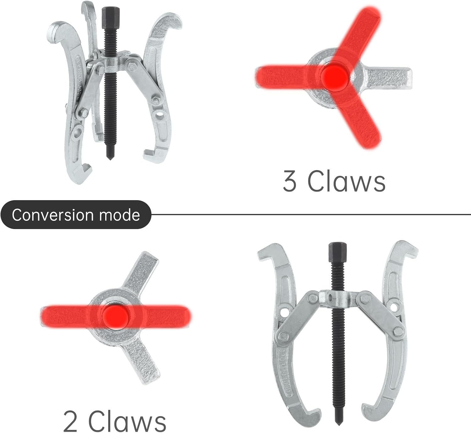 ChgImposs 8 Inch 3-Jaw Gear Puller, 2 Jaw 3 Jaw Puller for Pulley Gears Bearings and Flywheels, Heavy Duty Pulley Puller with Reversible Jaws, High Carbon Steel Removal Tool Bearing Puller Tool
