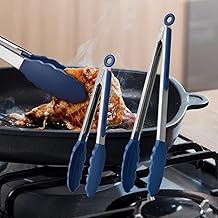 Kitchen Tongs, Stainless Steel Silicone Tongs for Cooking 600ºF High Heat-Resistant BBQ Grilling Locking Tongs, Set of 2-9" and 12" Classic Blue