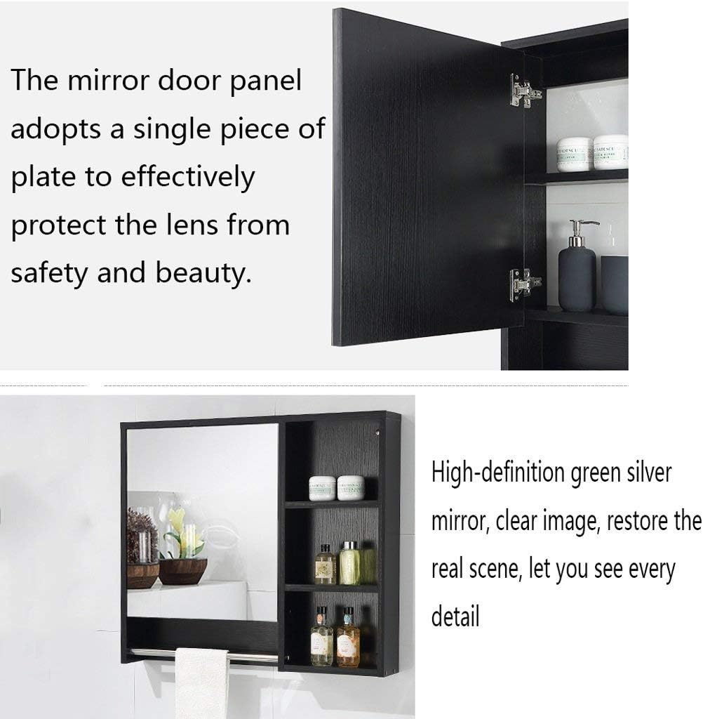 Multi-Layer Solid Wood Mirror Cabinet Nordic Wall-Mounted Waterproof Bathroom Cabinet Mirror Box with Shelf Storage Mirror (Color : #1 Size : 80 * 70Cm) 2 80 * 70cm