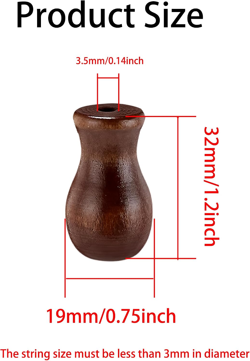 12PCS Wood Cord Tassels Brown Wooden Pull Knobs for Window Blinds Roman Shades Curtain Hanging Ball Pulls Craft Accessories 32x19mm