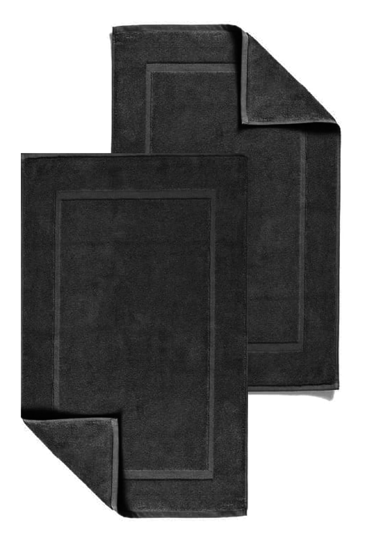 Textile Do 2 Piece Cotton Bath Mats Terry Toweling Bathroom Rugs 1000 GSM Super Soft and Absorbent Floor Mat, Bathroom Shower Mat Set (Cotton, Black), TDA-181