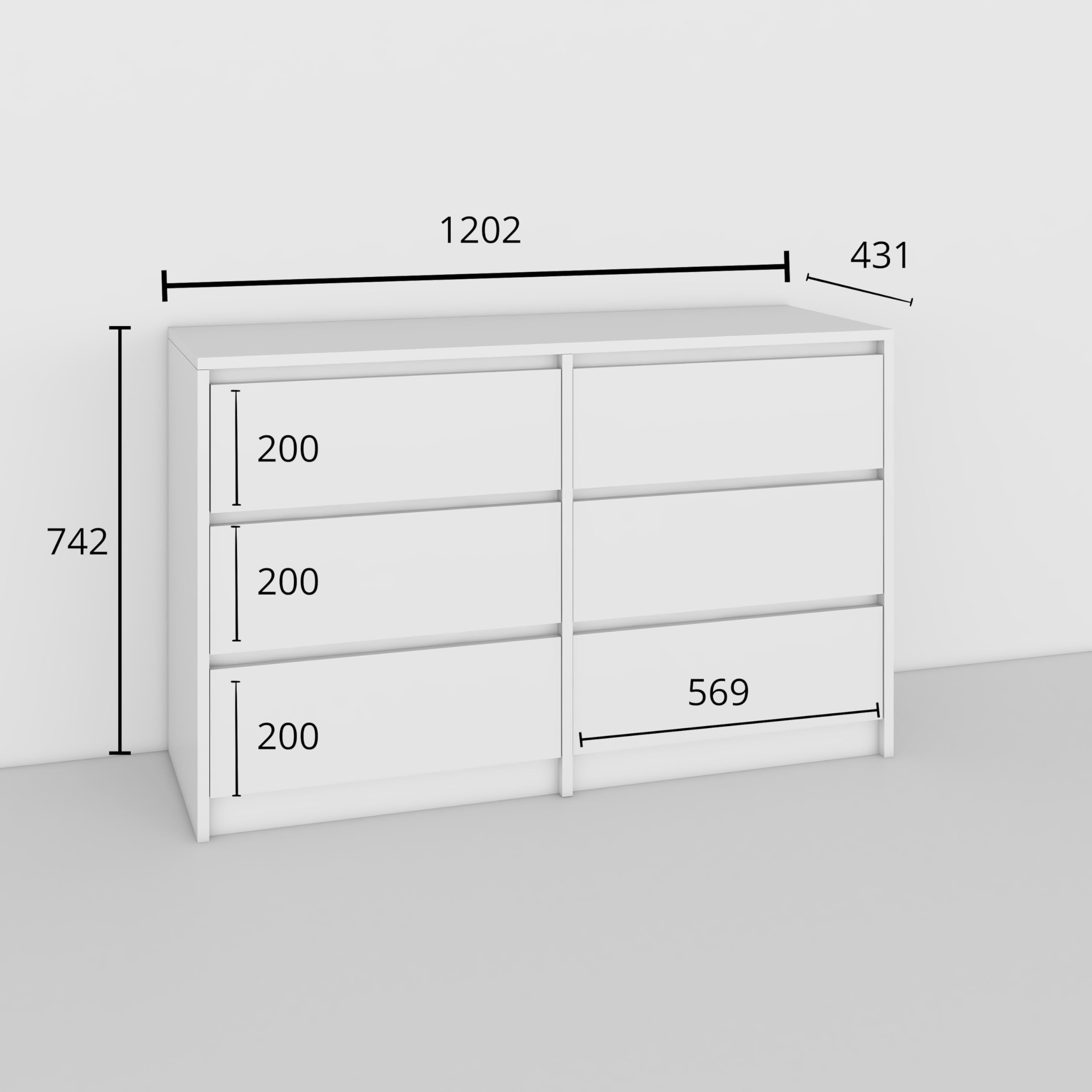 BDW - Cómoda 6 cajones 120 cm - Almacenaje - Cómoda - Bebé, Niños, Adultos, Salón - Construcción sólida - 120x77x43 cm - Cachemira