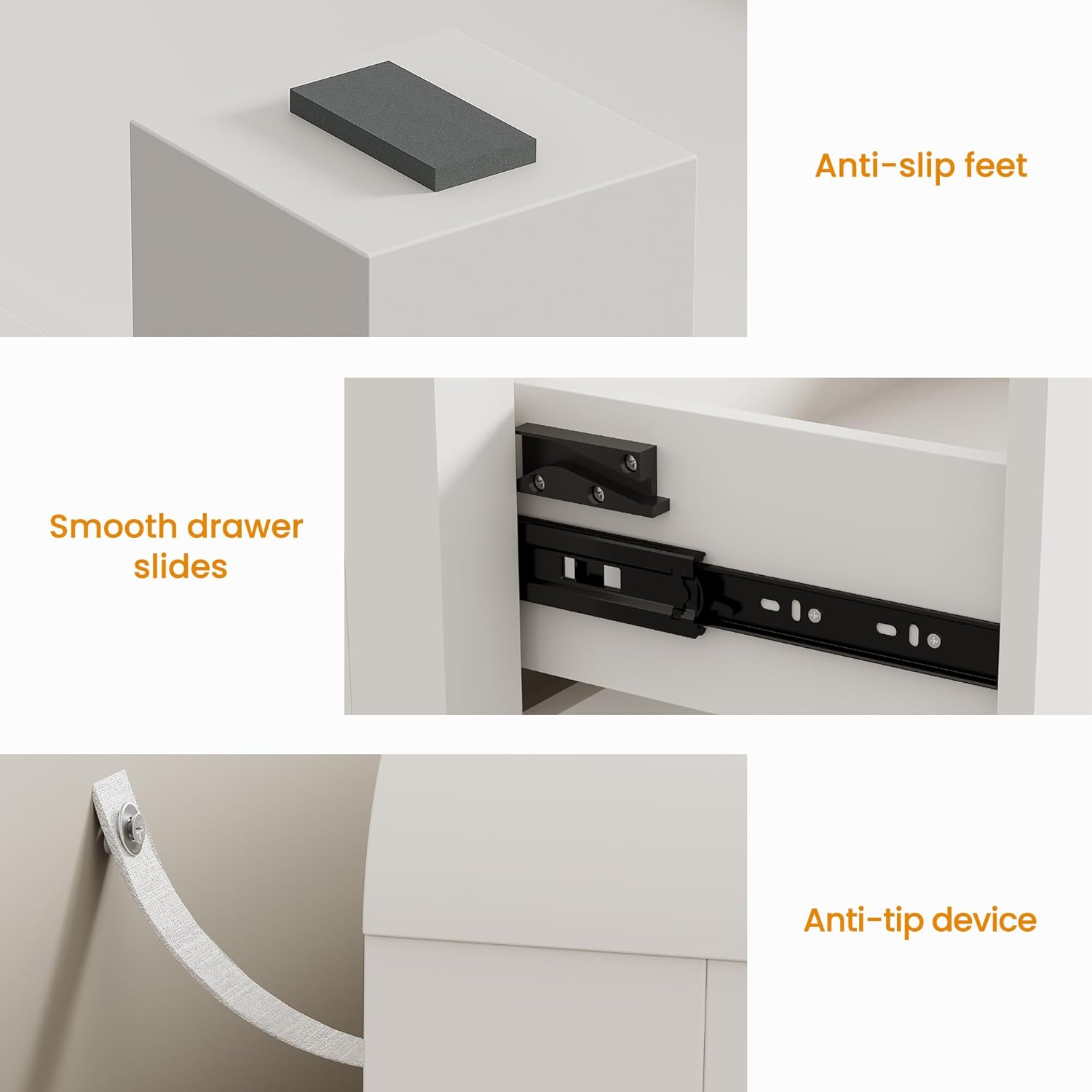 RoyalCraft Drawer Dresser, Modern Chest of Drawers with Rounded Table Corners, Wooden Closet Dresser Nightstand Side Table with Ample Storage Space for Bedroom, Living Room, Entryway (White, 26.97"W)