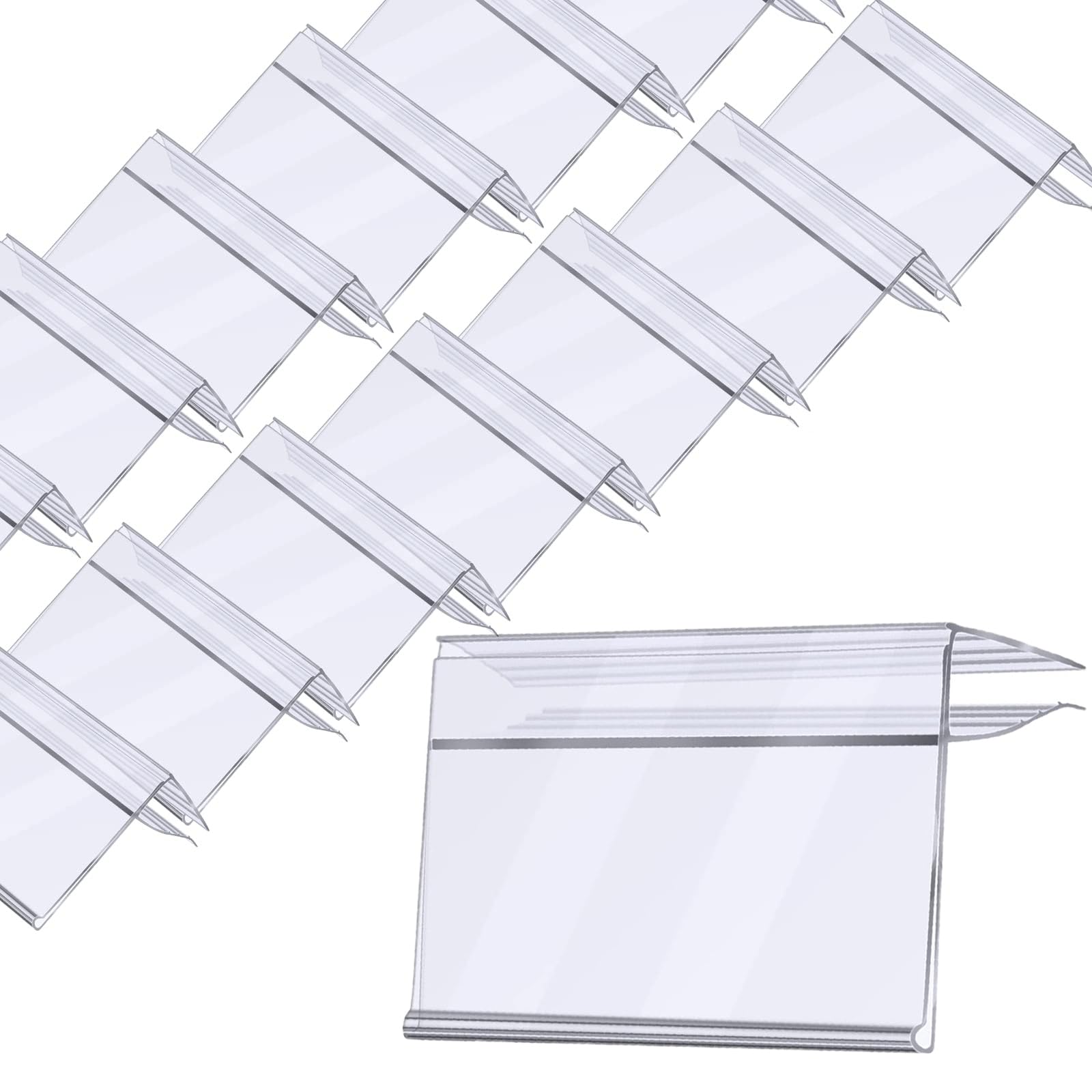 100 PCS Shelf Label Holder Clear Plastic Clip on Labels Shelf Tags for Wire Shelving 0.2'' to 0.4'' Wood Glass Shelves Sign Price Tags 1.57 x 3.15 Inches