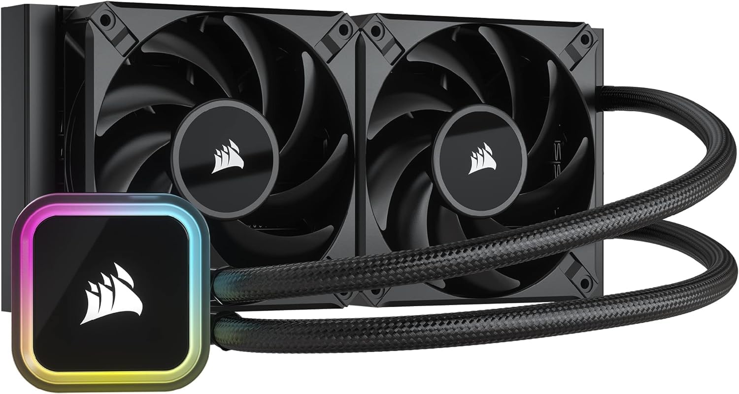 Corsair iCUE H100i RGB Elite, CW-9060058-WW, Liquid CPU Cooler (16 Dynamic RGB LEDs, 120mm AF Elite Series FDB Fans, 240mm Radiator - Black (Renewed)