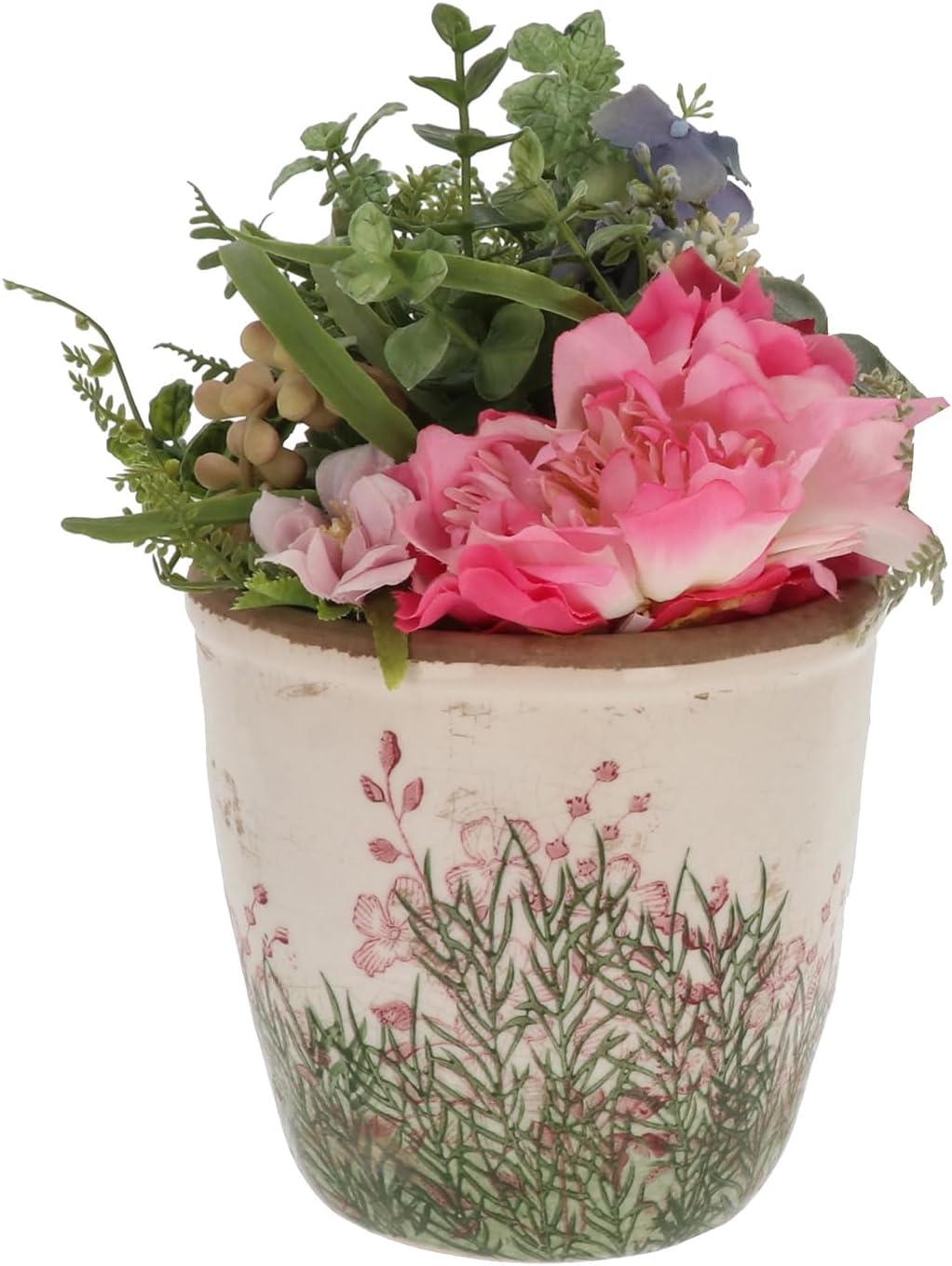 Shudehill Giftware Wild Garden Pretty Floral Pink and Green Design Planter Pot - Small or Large (Small)