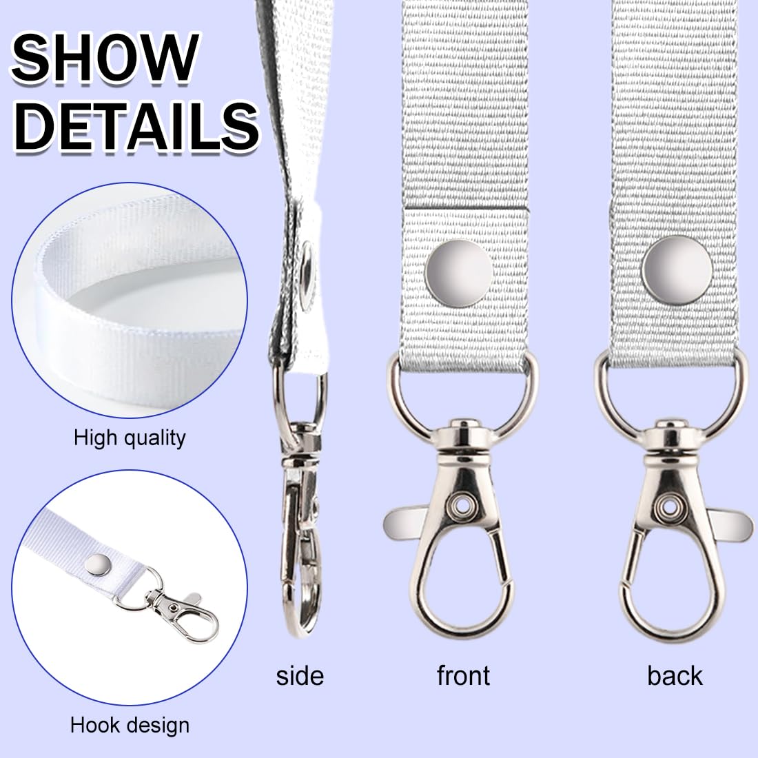 Lanyard Porta Badge con Fibbia in Metallo 10 Pezzi Tracolla Universale Cordino per Chiavi (Bianco)