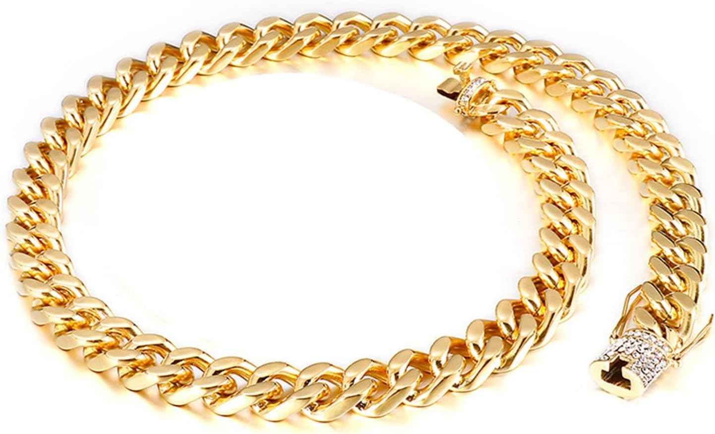Chains for Mens Necklaces Stainless Steel Chains for Women 12mm Curb Chain with Cubic Zirconia Clasp 45-76CM