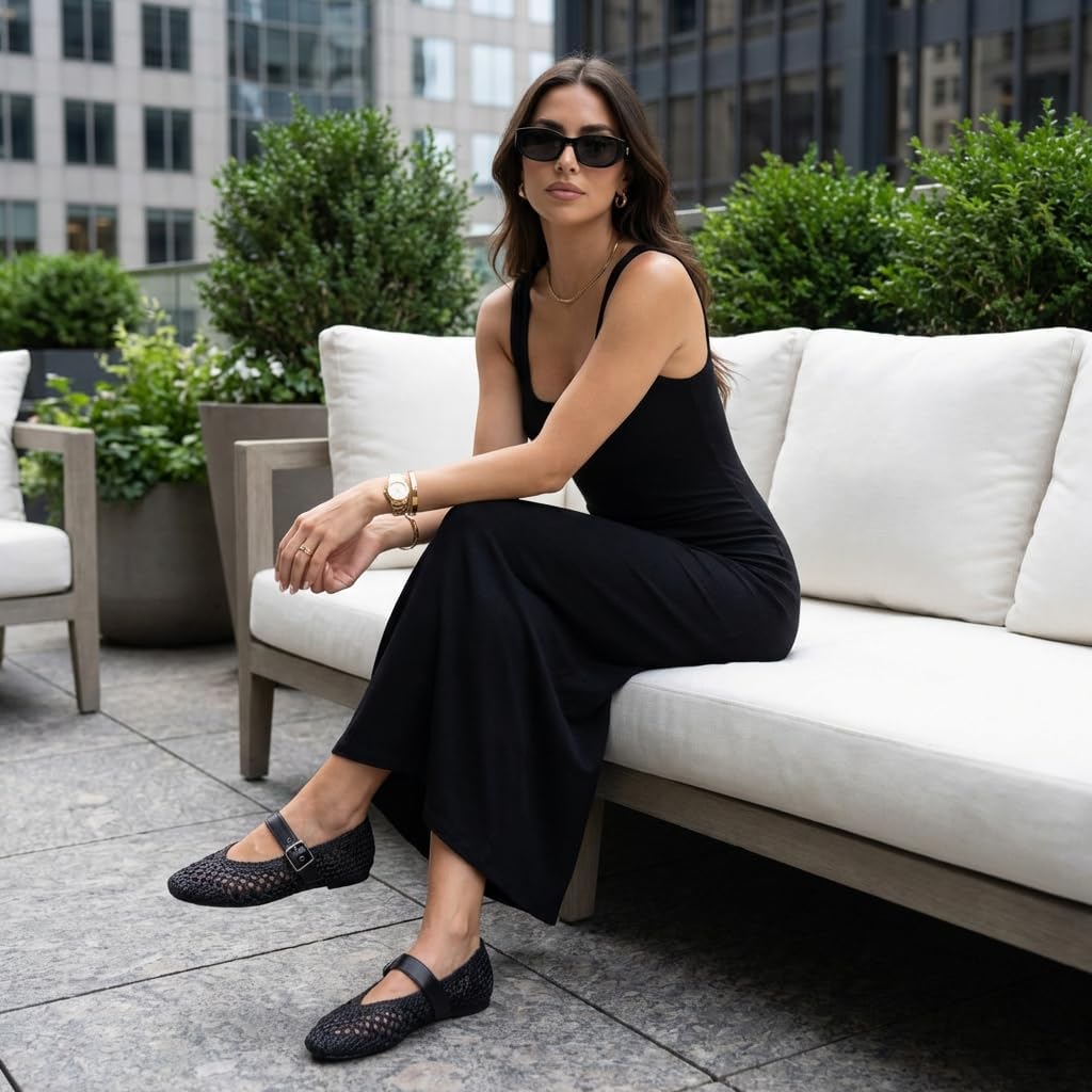 CUSHIONAIRE Gabby Woven Mary Jane Ballet Flats for Women, Comfortable Dressy Flat Shoes with Adjustable Gold-Tone Buckle and Memory Foam Cushioning