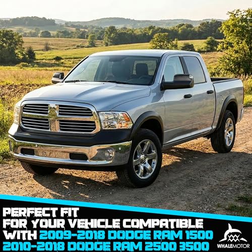 Image of Switchback Signal Tow Mirrors Compatible with Dodge Ram 1500(2009-2018) 2500 3500(2010-2018), Power Heated Flip Up Extended Trailer Towing Side Mirrors w /Puddle Light, Smoked Lens Carbon Grey Housing
