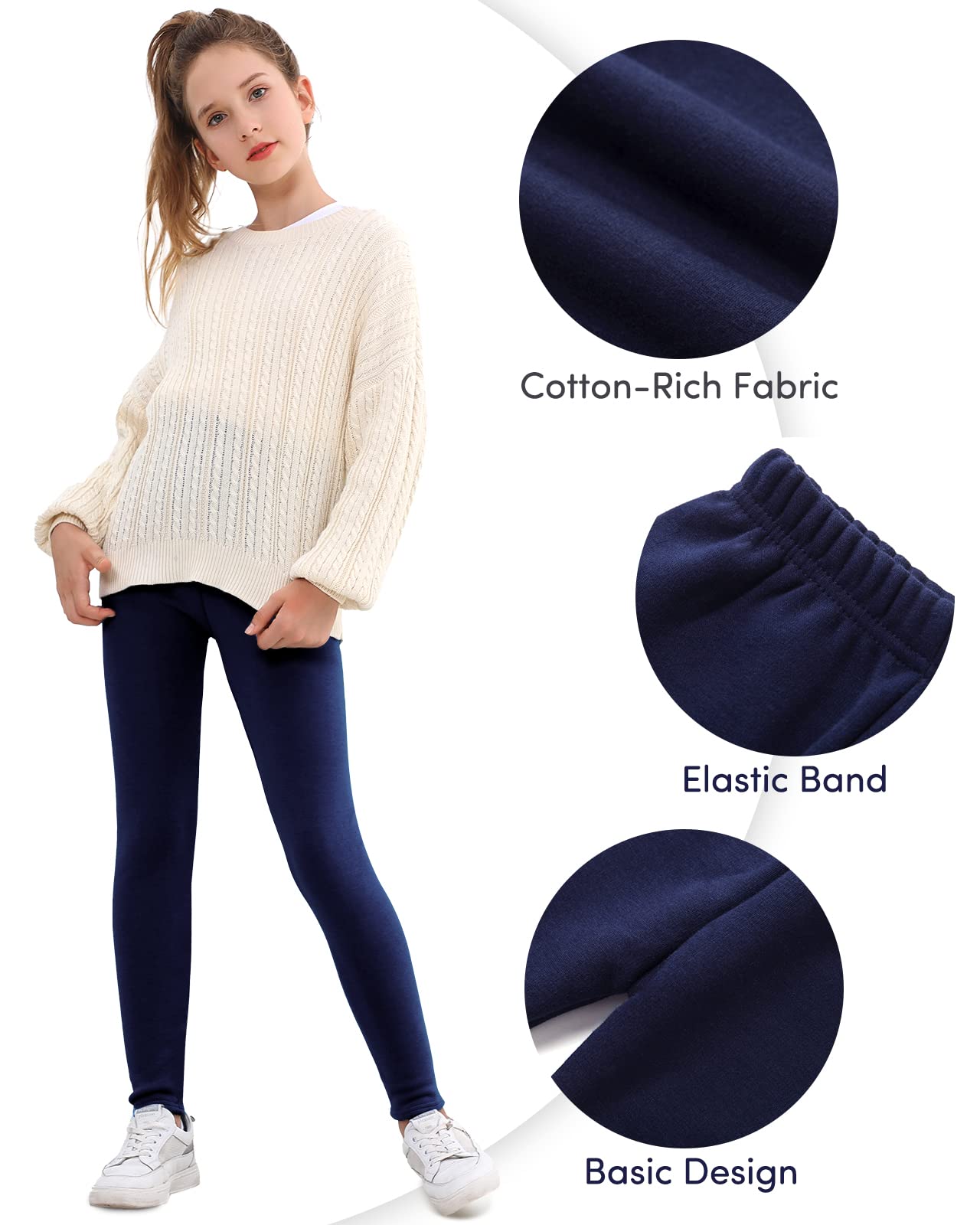 Domee Leggings Felpati Termici Pantaloni Invernali Cotone Bambina Pacco da 2
