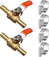 Horiznext 3/8 Inch Brass Mini Shut-Off Ball Valve 2-Pack with Clamps - Fuel Water Hose Gas RV Air Line Barb Valves