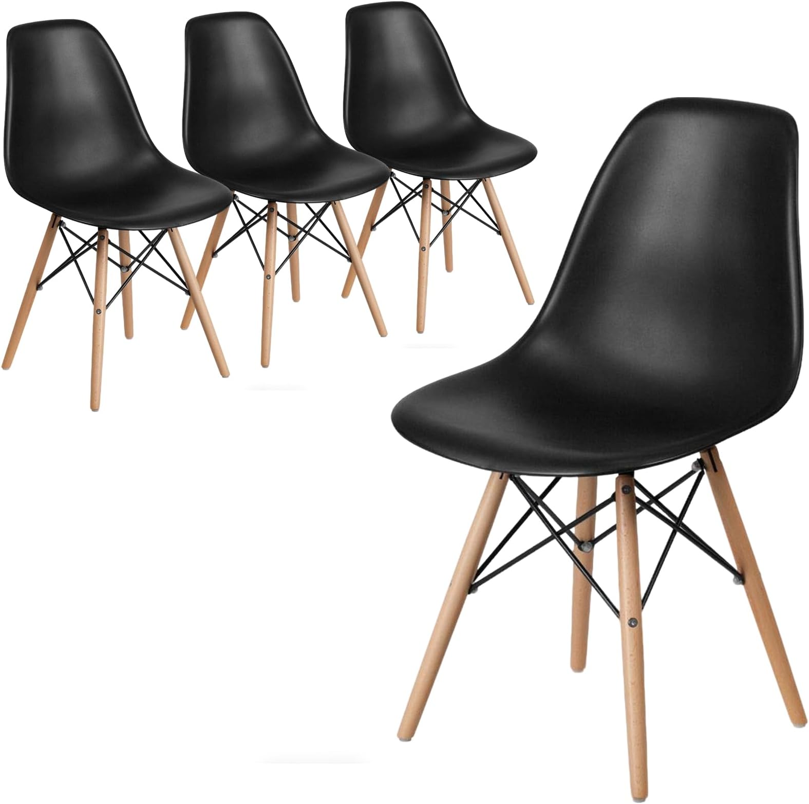 Modern Style Dining Chair Mid Century Modern DSW Chair, Shell Lounge Plastic Chair for Kitchen, Dining, Bedroom, Living Room Side Chairs Set of 4 (Black)