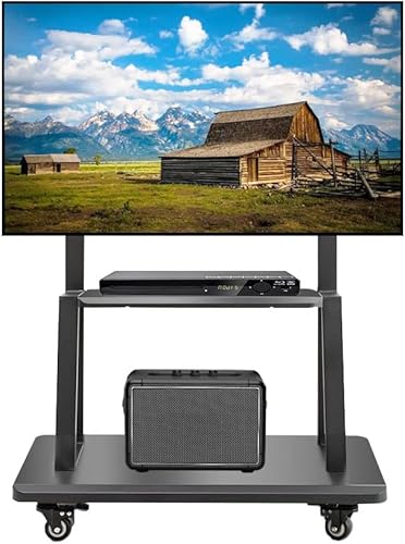 Soporte de TV móvil, carrito de TV con ruedas ajustable en altura, soporte de suelo resistente para pantallas planas LCD LED OLED de 32 a 75