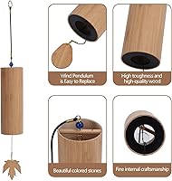 Vista 4 de Campanas de meditación, campanillas de viento de bambú, campanillas de viento de madera para curación de sonido, meditación, relajación, regalo