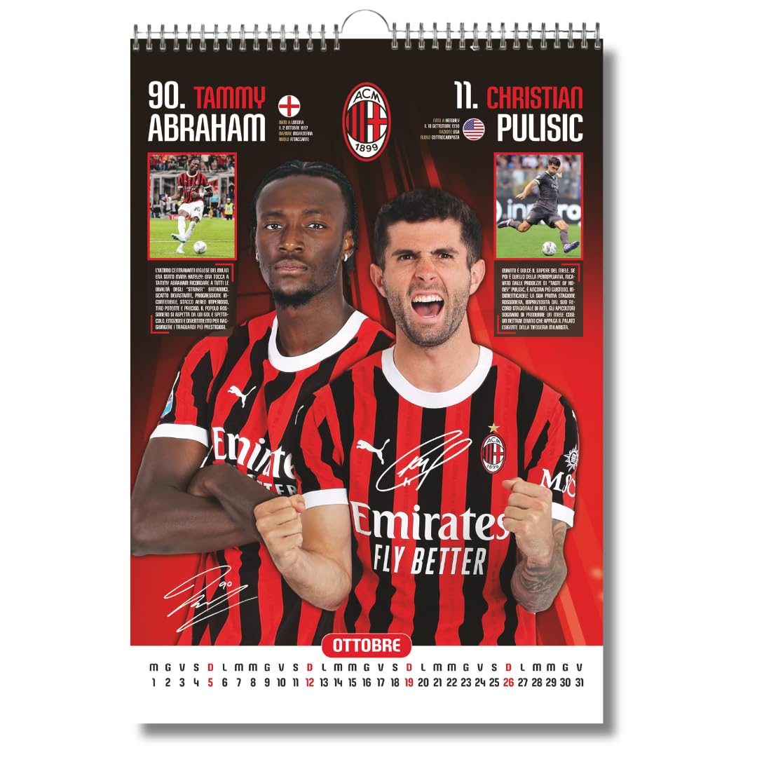 Calendario Milan 2025 Ufficiale - Con 3 Braccialetti, 29x42cm, Da Parete - Foto 2