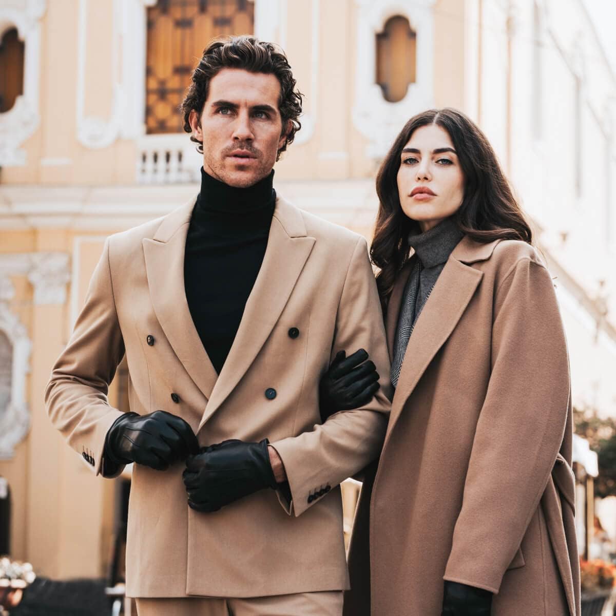 Fratelli Orsini Winter Gloves Giovanni Black for Men - Lambskin Leather Gloves with cashmere lining - color Black