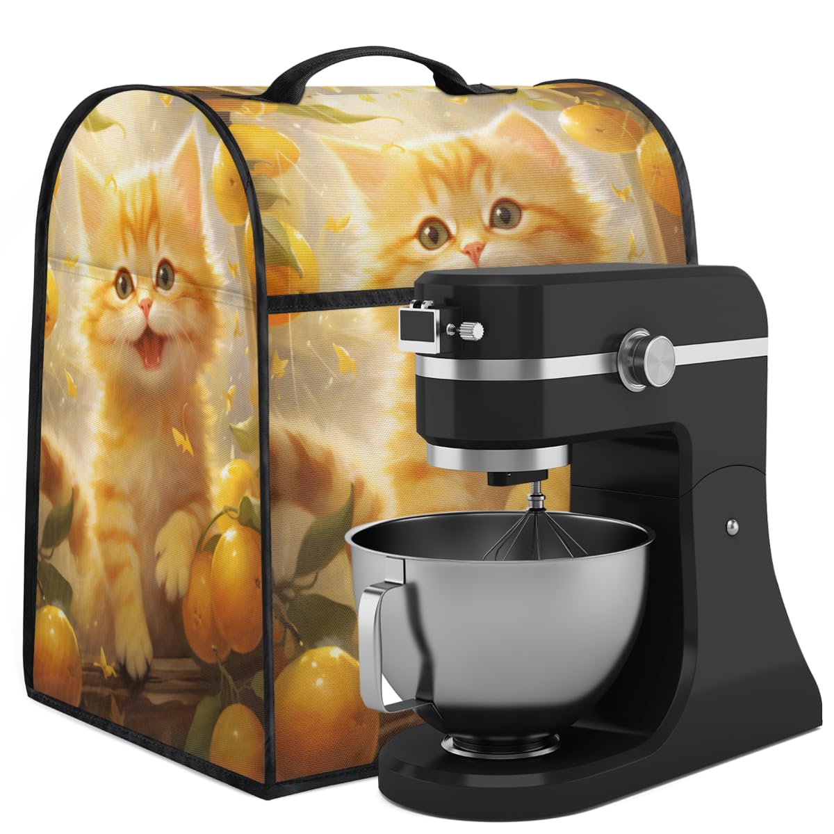 Coffee Maker Cover Cat Tangerine Pattern Kitchen Appliance Covers Small Appliance Covers Blender Cover Juicer Cover Dust Covers for Kitchen Appliances with Top Handle and Pockets,Washable,C16