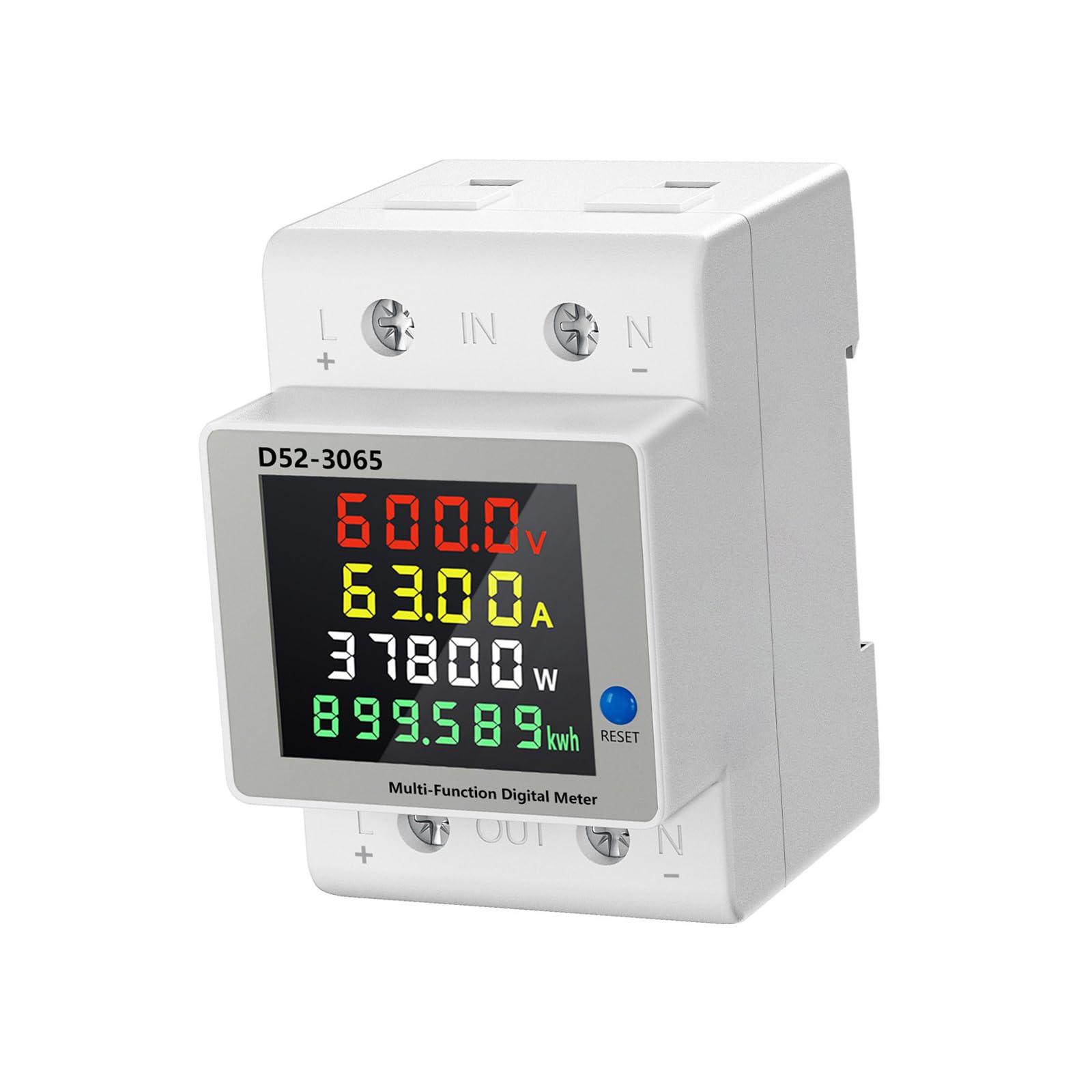 Wattmètre numérique avec bornes à vis, DIN 14 V-600 V 63 A, Affichage LCD pour Le Stockage de Batterie, l ' énergie télécom et Les installations électriques solaires