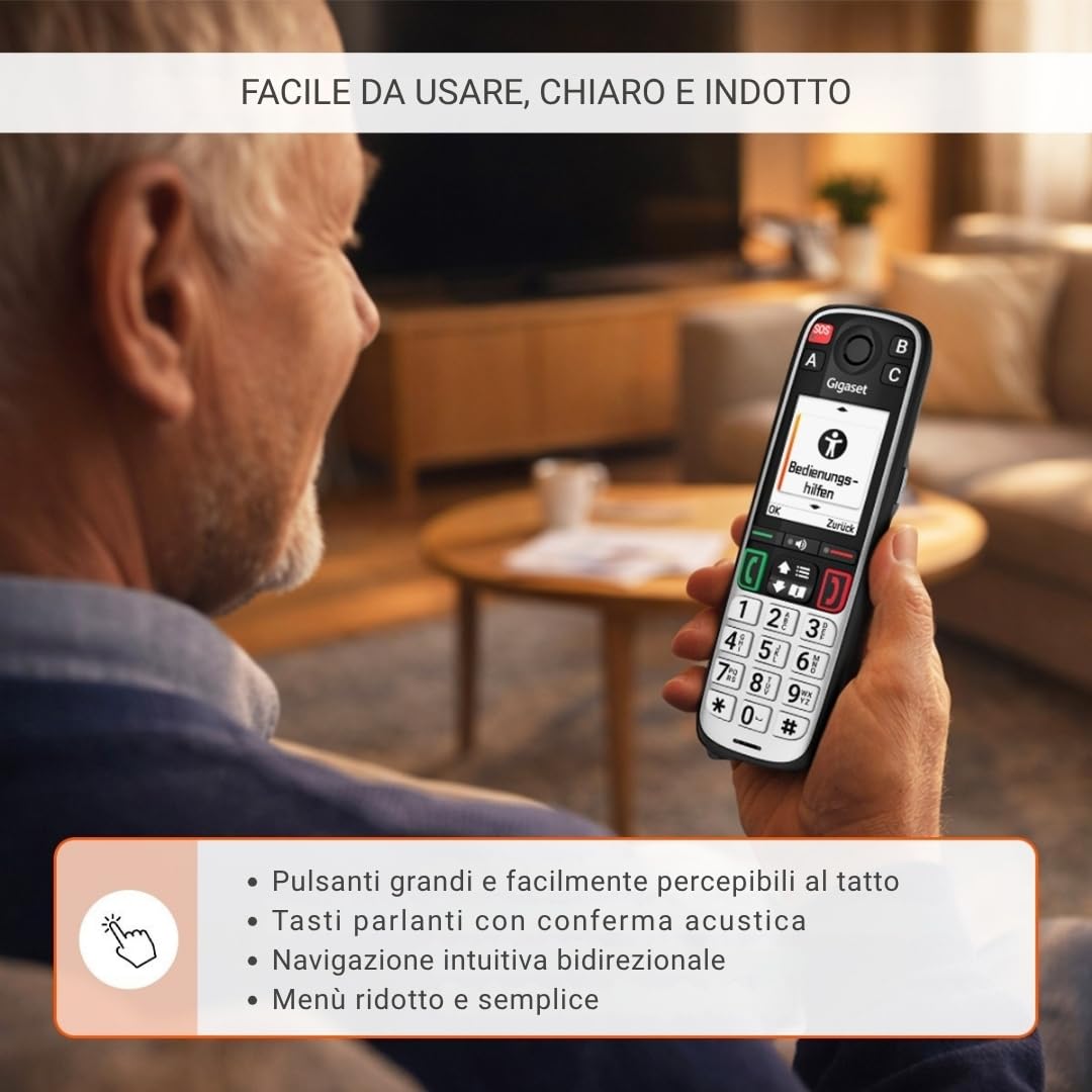 Gigaset Easy 520 Telefono per Anziani con Chiamata SOS, Tasti Grandi, Nero | Accessibilità, volume extra forte, tasti diretta, [Compatibile in DE, IT, FR, NL, BE, CHE, AUT]