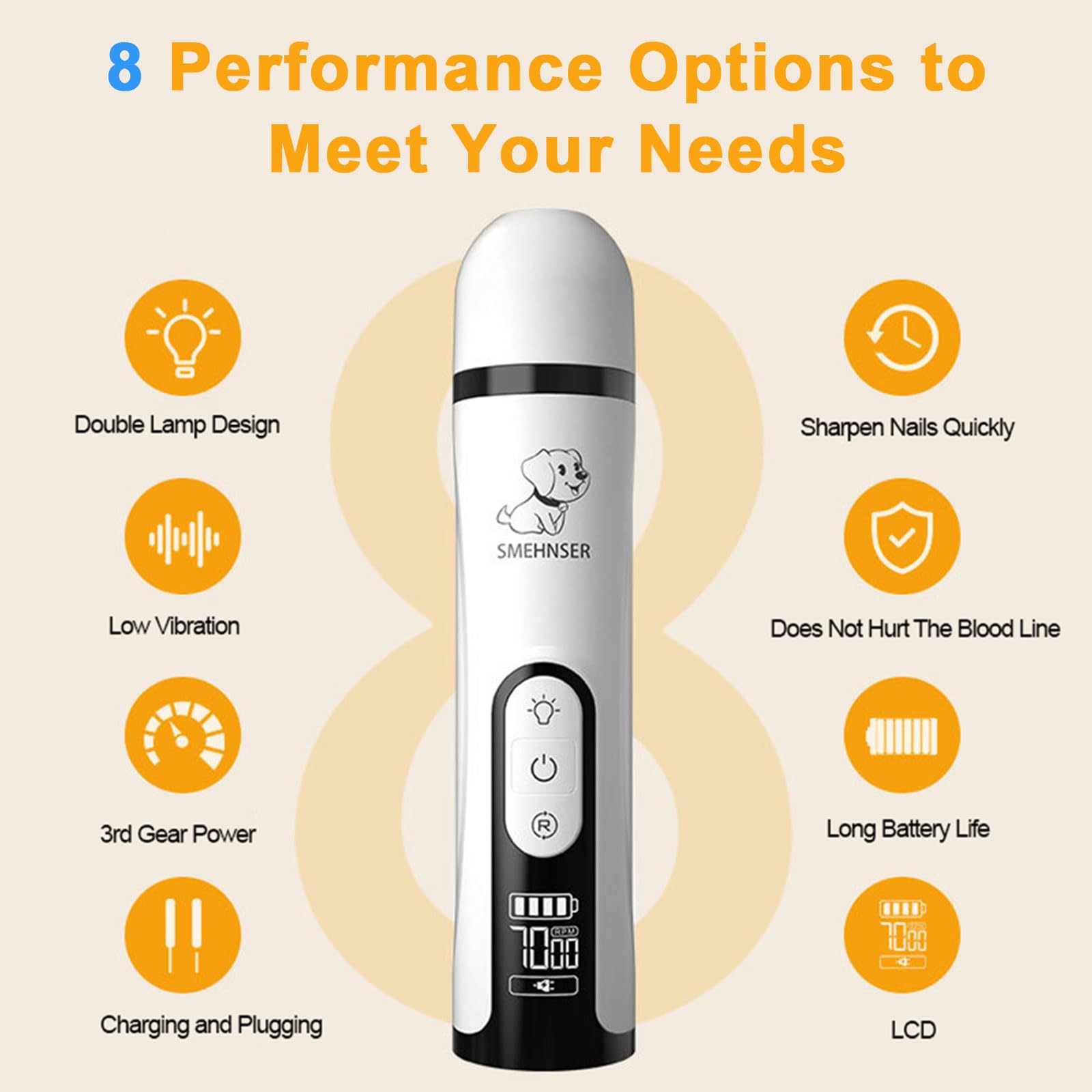 2026 Upgraded Silent Groom Pro Nail Grinder - 3-Speed Cordless Grooming Pro Nail Grinder, Pet Nail Trimmer with 2 LED Light,USB-C Rechargeable & 2 Grinding Wheels for Small Medium Large Dogs and Cats - image 3