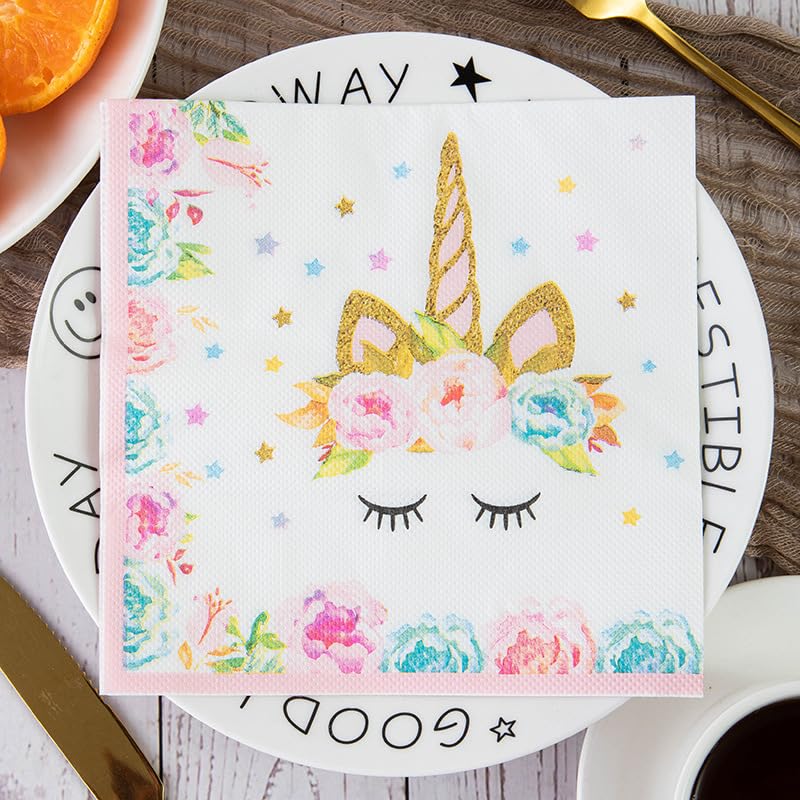 Tovaglioli di Carta Unicorn Peony Star Tovaglioli Decorati Per Decoupage Bar Compleanno Carta Igienica Tovagliolo Decorazione Da Tavola Usa e getta Per Matrimoni Feste 30 Packs(33x33cm)