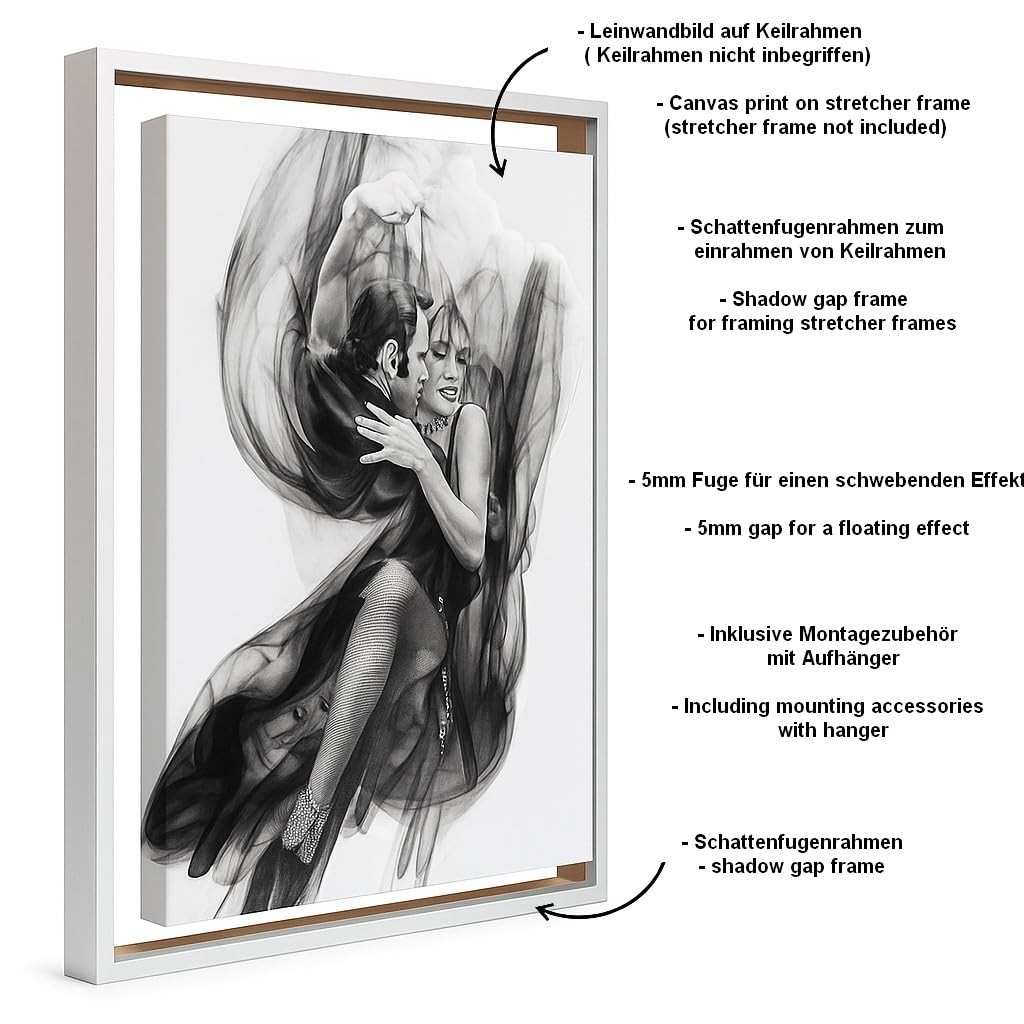 Schattenfugenrahmen schwarz für Leinwandbilder auf Keilrahmen|Größe: 75x100 cm| Rahmen ohne Glas und Rückwand