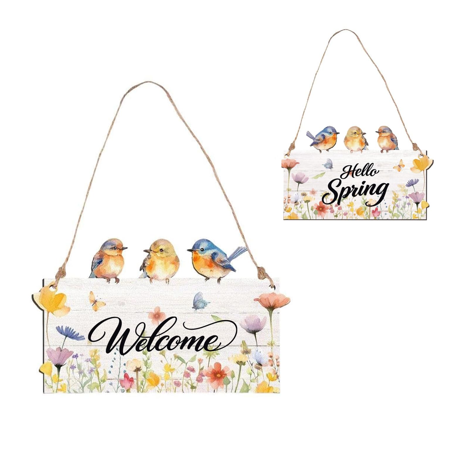 Welcome Sign- Double-Sided Wooden Hanging Plaque, Welcome Spring Garden Decor, Weather-Resistant Indoor Outdoor Home Decoration Gift Accessory