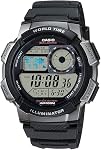Casio AE1000W Series | Men’s Digital Watch | 100M WR | Multi Alarms | 100 SEC Stopwatch | Countdown Timer | World Map for World Time | LED Light | LC Analog Display | 10 Year Battery