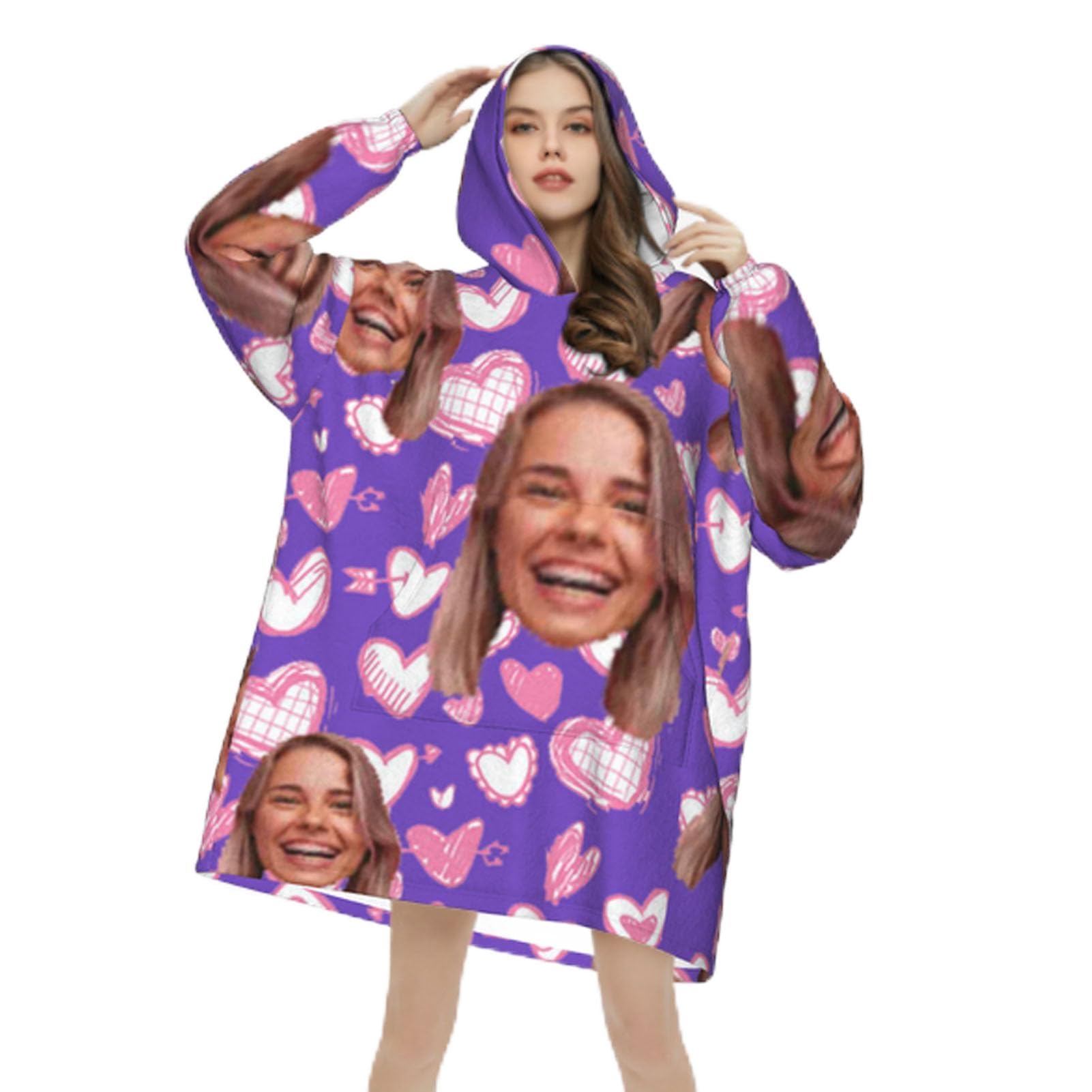 Ropox Unisex Mulitcolor Custom Hooded Blanket Coat, Personalized Wearable Blanket Hoodie For Women, Cozy Soft Warm Plush Hooded Blanket Gifts/Cosy Flannel Poncho Sherpa Hood