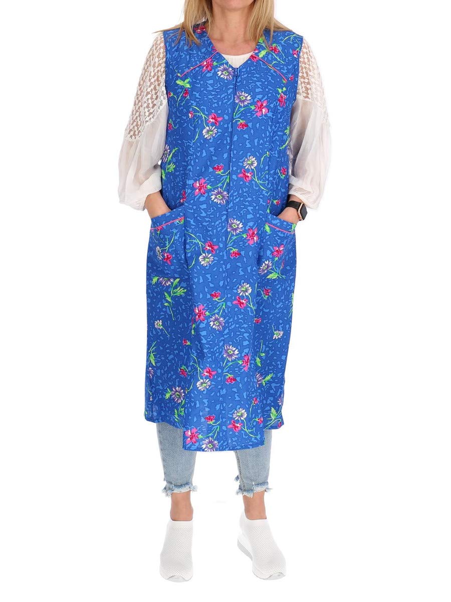 Zip smock zip house dress cotton apron cooking apron - Multicolour - S, blue - Image 2