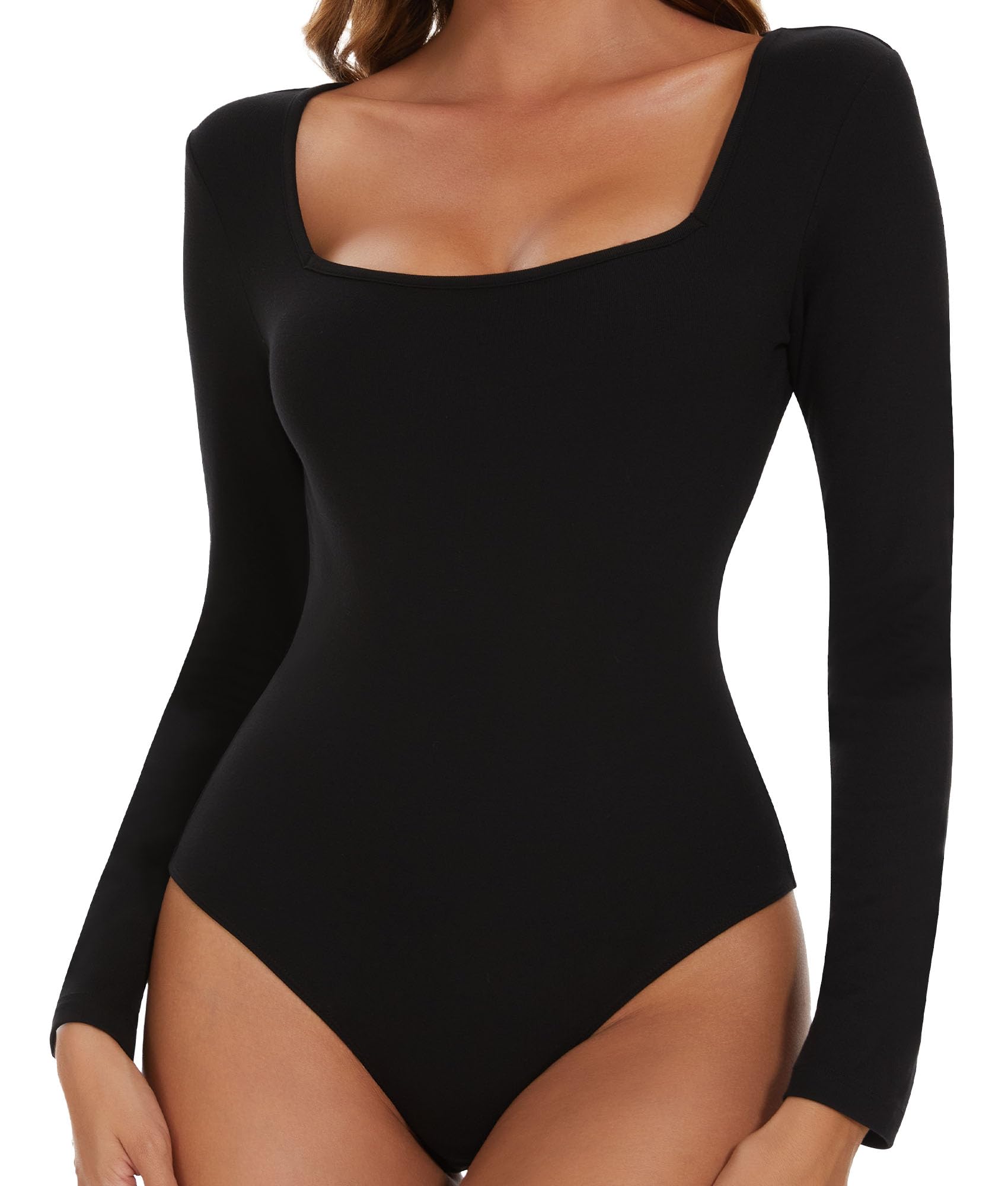 Women's Bodysuit Square Neck Long Sleeve Body Suit Top Tanga Leotard Jumpsuit Tops Elegant Bodysuits Going Out