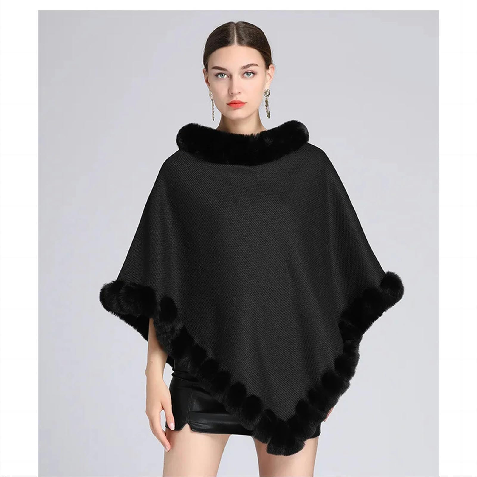 Poncho Donna Poncho Scarf Shawl Sciallina Fux Furx Collar Women Argyle Pattern Cape