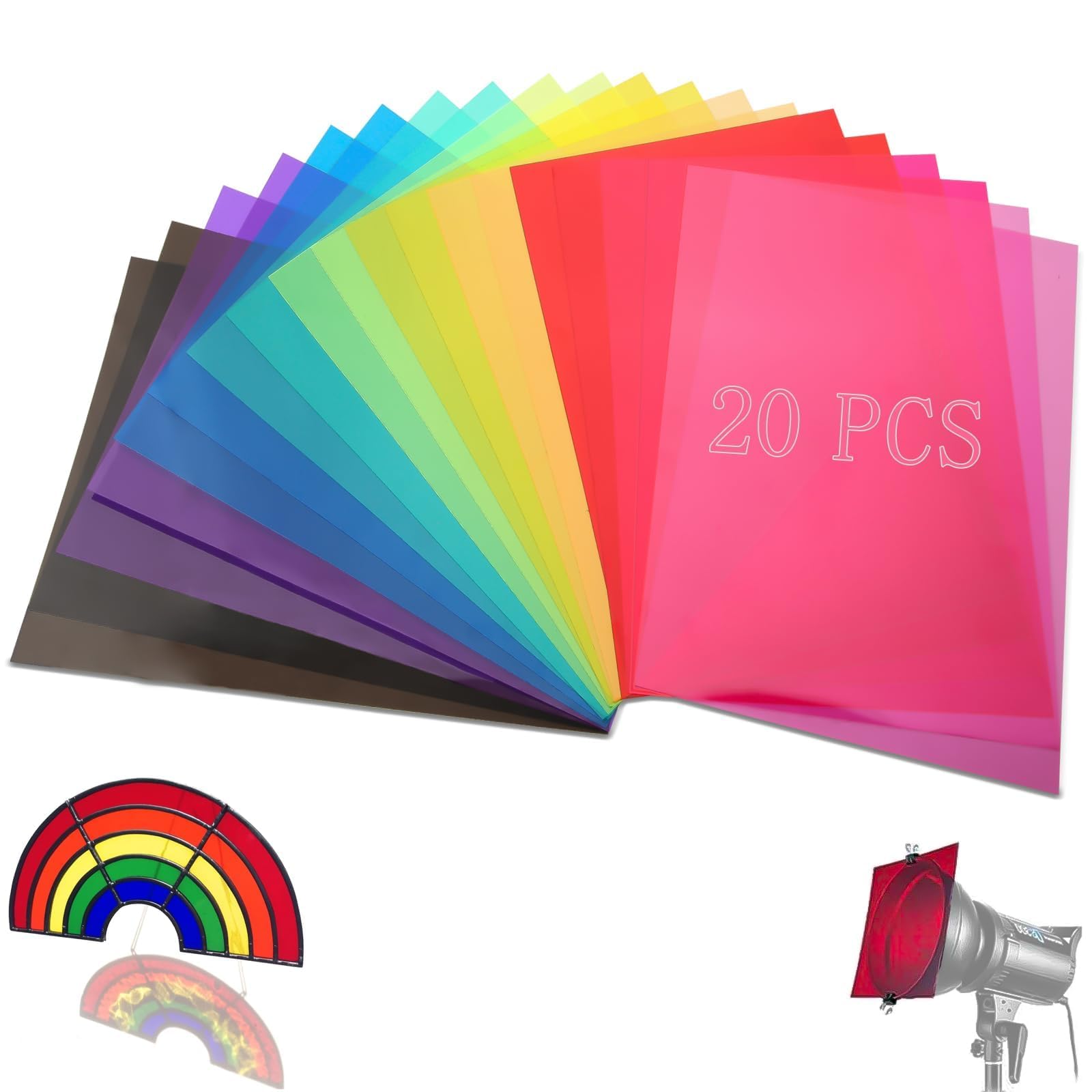 SWTYExt 20 Pezzi Filtri Fotografici 29,7 x 21 cm Gelatine Fotografiche 10 Colori Filtri Trasparente Colorata Sovrapponibili Filtri A4 per Luce LED Studio Flash Fotografico Correzione Colore DIY