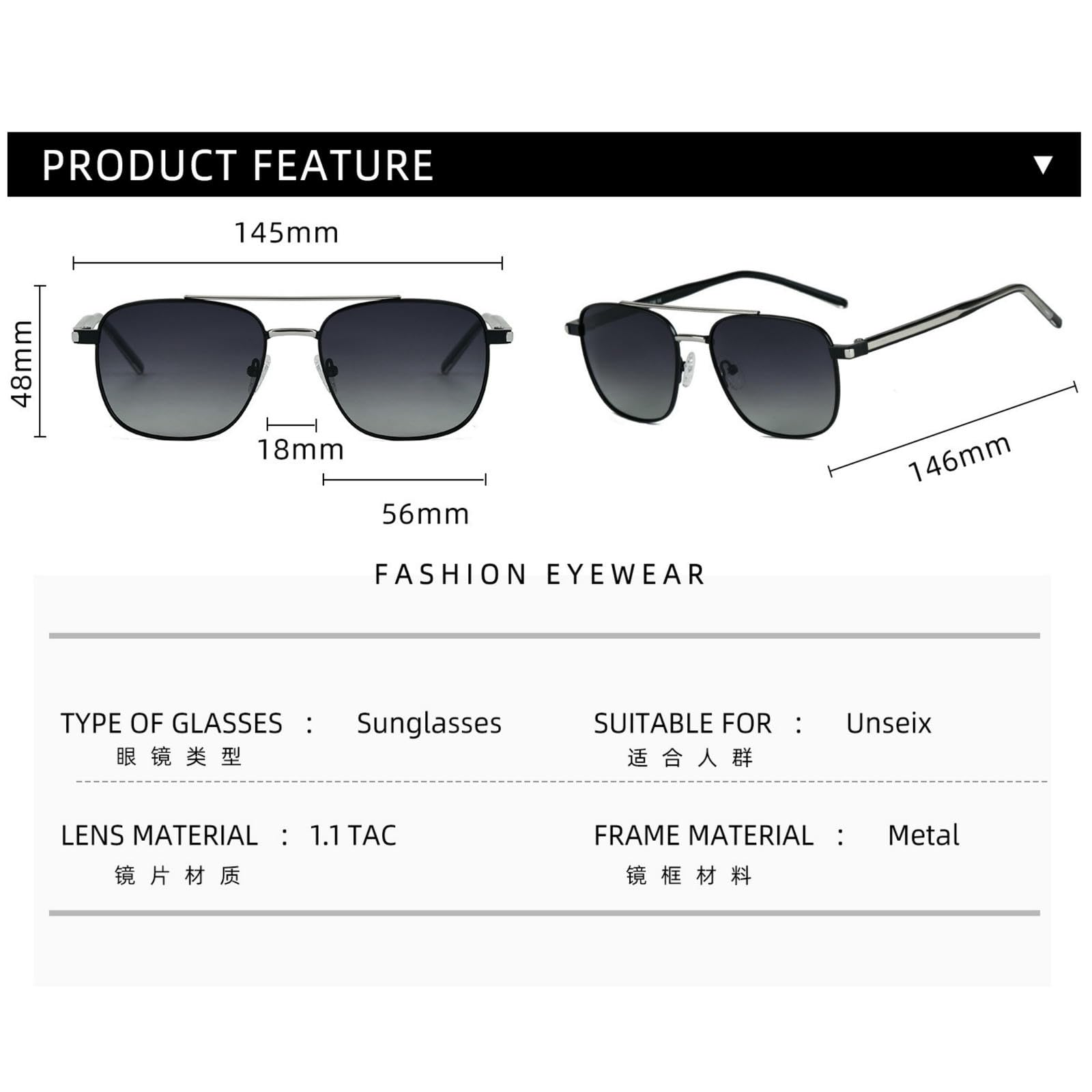 Sonnenbrille Damen Damenmode Quadratische Rahmen Für Reisen Strand Und Fahren Gradient Männer-c32 Silberrahmen Grau