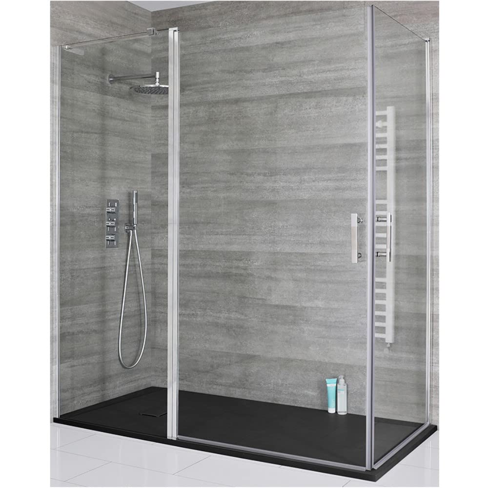 Milano Portland Chrome Corner Double Hinged Door Shower Enclosure Graphite Tray - 1700mm x 800mm