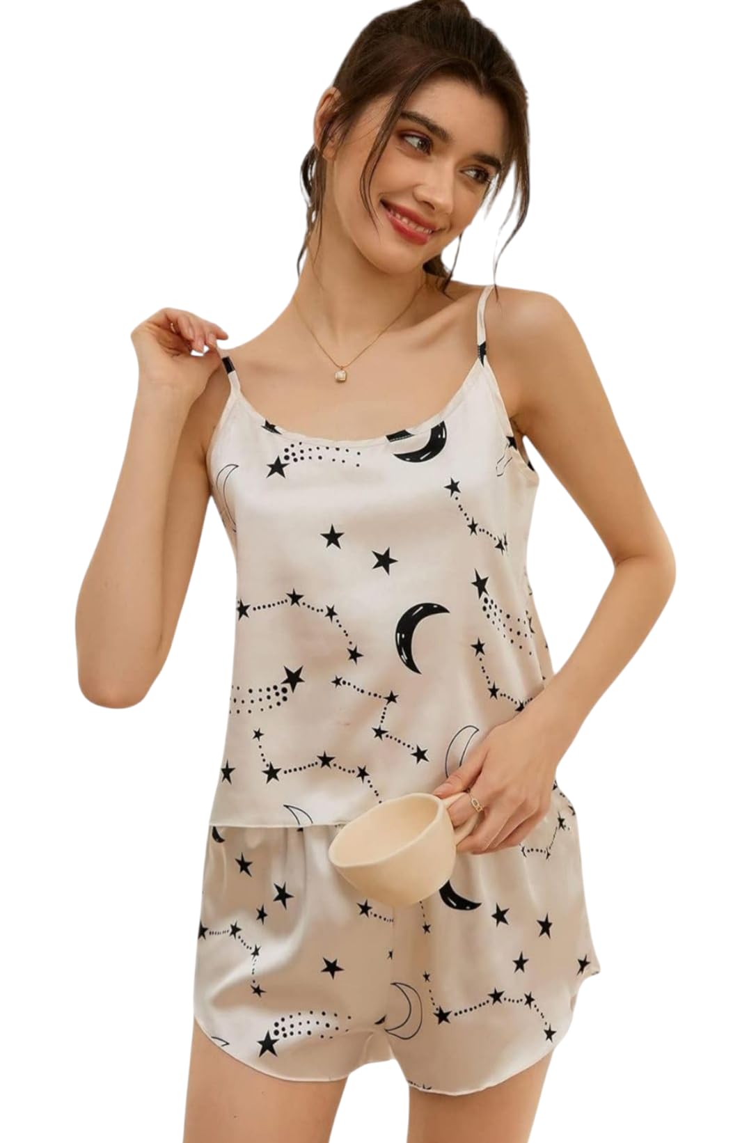 sprintx Women's Babydoll Lingerie, Beige, Free Size, Polyester & Net, Mini Length, Wedding & Bridal, Sleepwear & Nightwear, Sleeveless, Relaxed Fit, Moon Star Print-picture-13