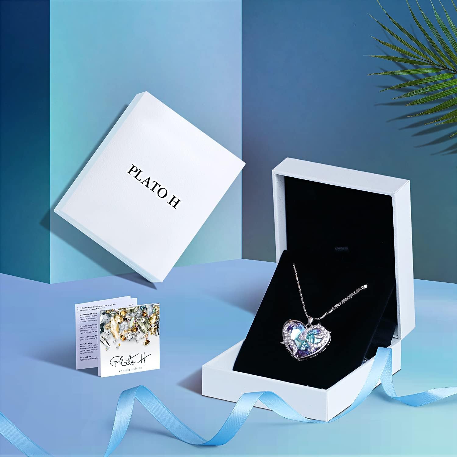 PLATO H Heart Crystal Flower Leaf Teardrop Necklace for Women Valentine's Day Gift Pendant with Elegant Box Dainty Anniversary Jewelry for Her Rose Vine Pendant - Image 5