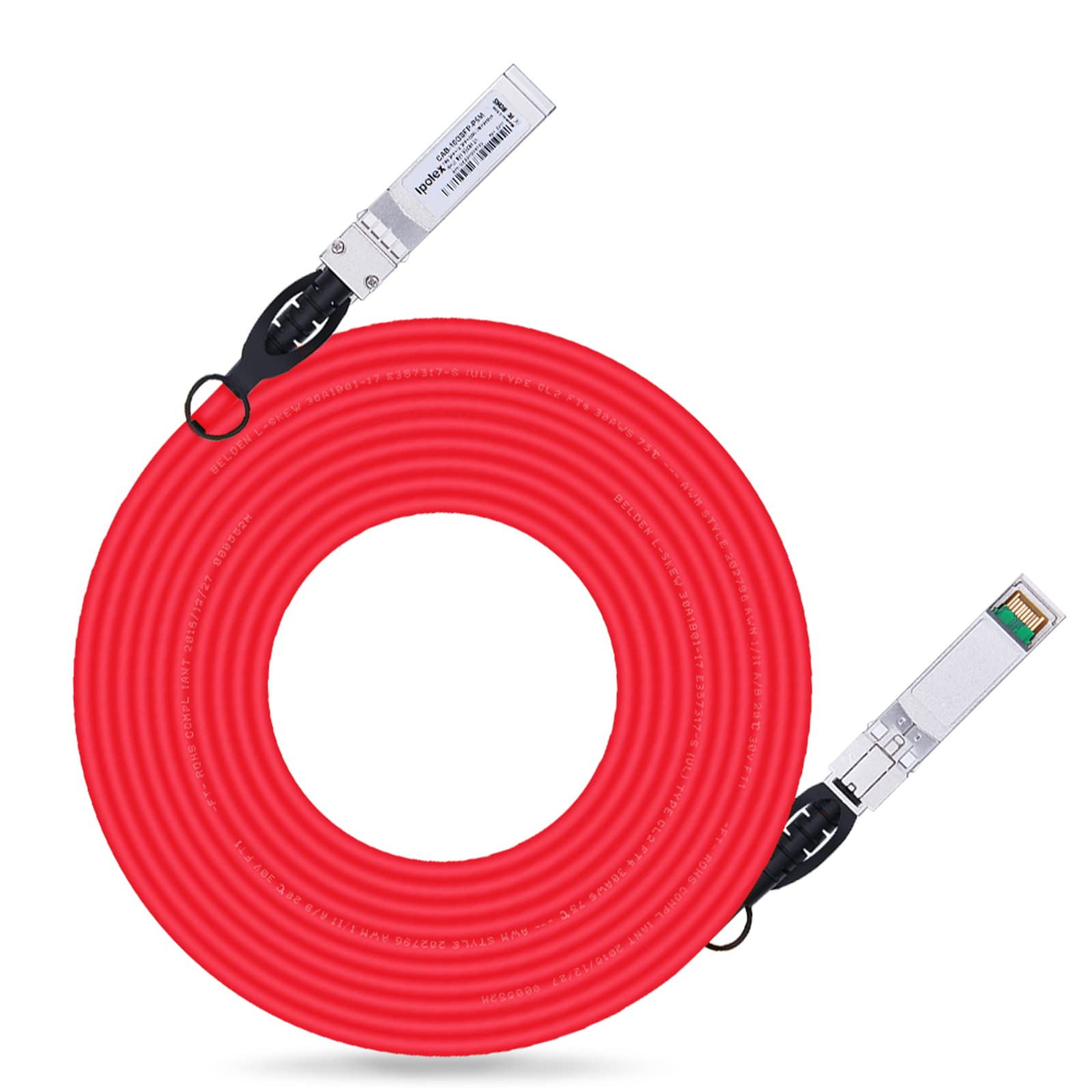 ipolex Colored 10G SFP+ Twinax Cable, Direct Attach Copper(DAC) Passive Cable, 5m (16.40ft) in Red, for Cisco SFP-H10GB-CU5M, Meraki, Ubiquit, Mikrotik, Intel, Fortinet, Netgear and More