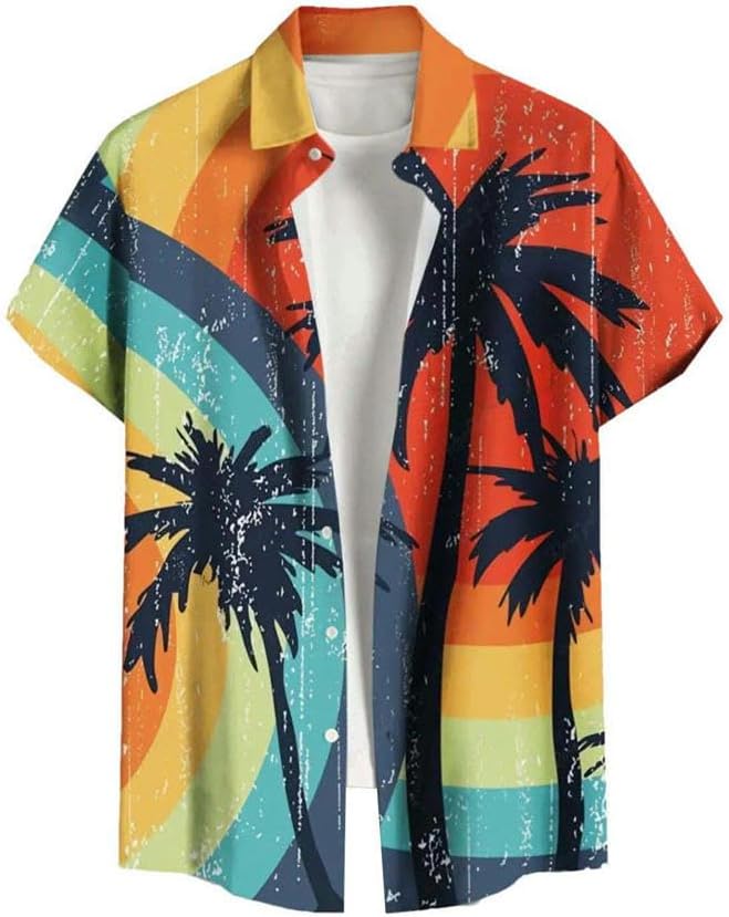 Summer Men's Shirt 3D Printing Hawaiian Lapel Button Style Beach Vacation Shirt Short Sleeve Casual Travel Cardigan