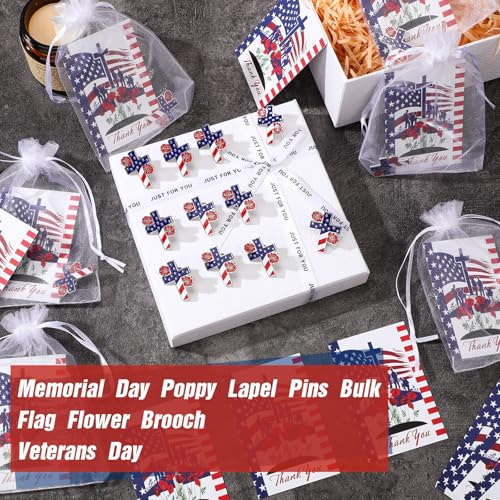 Image of Tondiamo Patriotic Veterans Poppy Lapel Pins Gift Bulk with Memorial Day Thank You Cards Flower Brooch Badge Soldier Souvenir