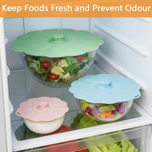 Miniatura 3 de Tapas de silicona para almacenamiento de alimentos, juego de 5 fundas reutilizables con 5 ganchos para cuencos, platos, platos, ollas y sartenes,