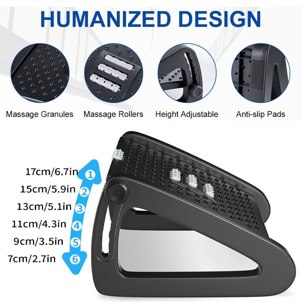 Fußstütze Schreibtisch, Höhenverstellbare Fußbank Ergonomischer Fußablage, lindern Bein Knie und Rückenschmerzen, Rutschfeste Fußablage mit Massage Funktion für Büro und Zuhause