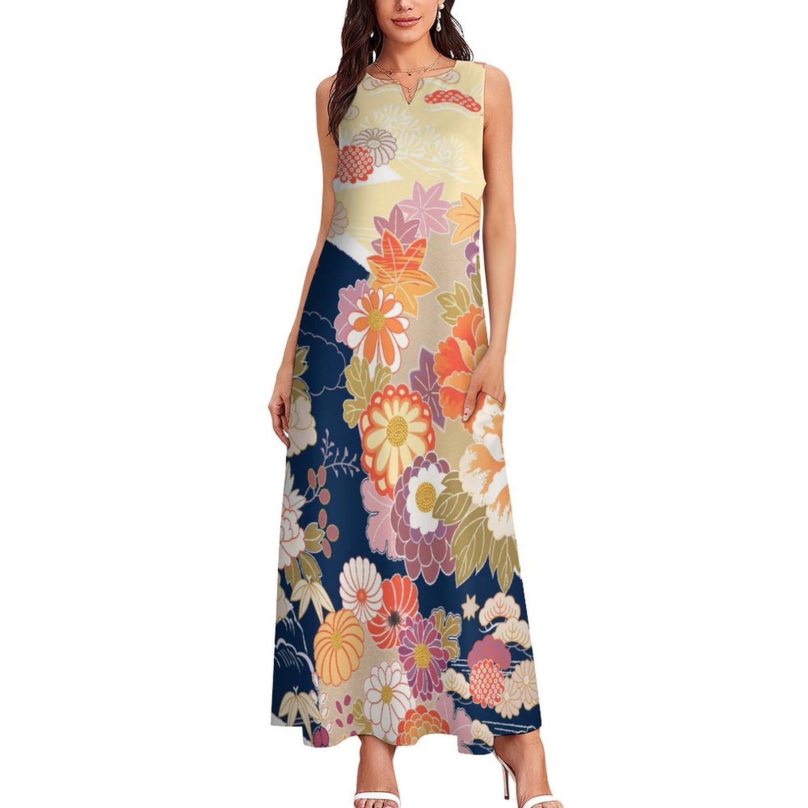 Amazon.co.jp: マキシワンピース 和柄 和風 さくら 花柄