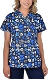 B-well Bambina Tunique à enfiler, avec manches courtes, col en V et motifs, peut être utilisée dans le domaine médicale, pour femme, Pattes mignonnes, S