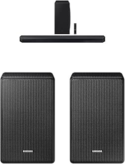 SAMSUNG QS730D 3.1.2ch Soundbar w/Wireless Dolby Atmos Audio, Q-Symphony,HW-QS730D/ZA (Newest Model) 9500S Rear Speaker Kit - Wireless Dolby Atmos/DTS: X (SWA-9500S, 2021 Model), Black