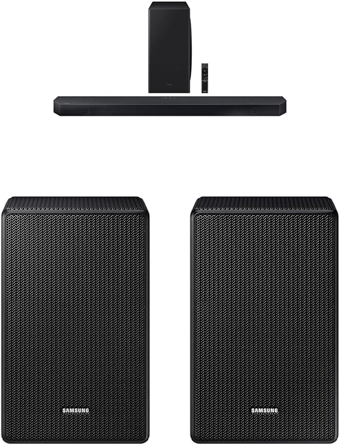 SAMSUNG QS730D 3.1.2ch Soundbar w/Wireless Dolby Atmos Audio, Q-Symphony,HW-QS730D/ZA (Newest Model) 9500S Rear Speaker Kit - Wireless Dolby Atmos/DTS: X (SWA-9500S, 2021 Model), Black